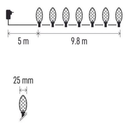 Corrente exterior de Natal LED 50xLED/8 funções 14,8 m IP44 branco quente