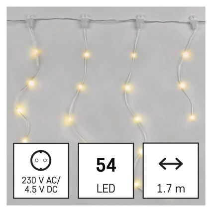 Corrente exterior de Natal LED 54xLED/8 funções 6,7x0,7m IP44 branco quente