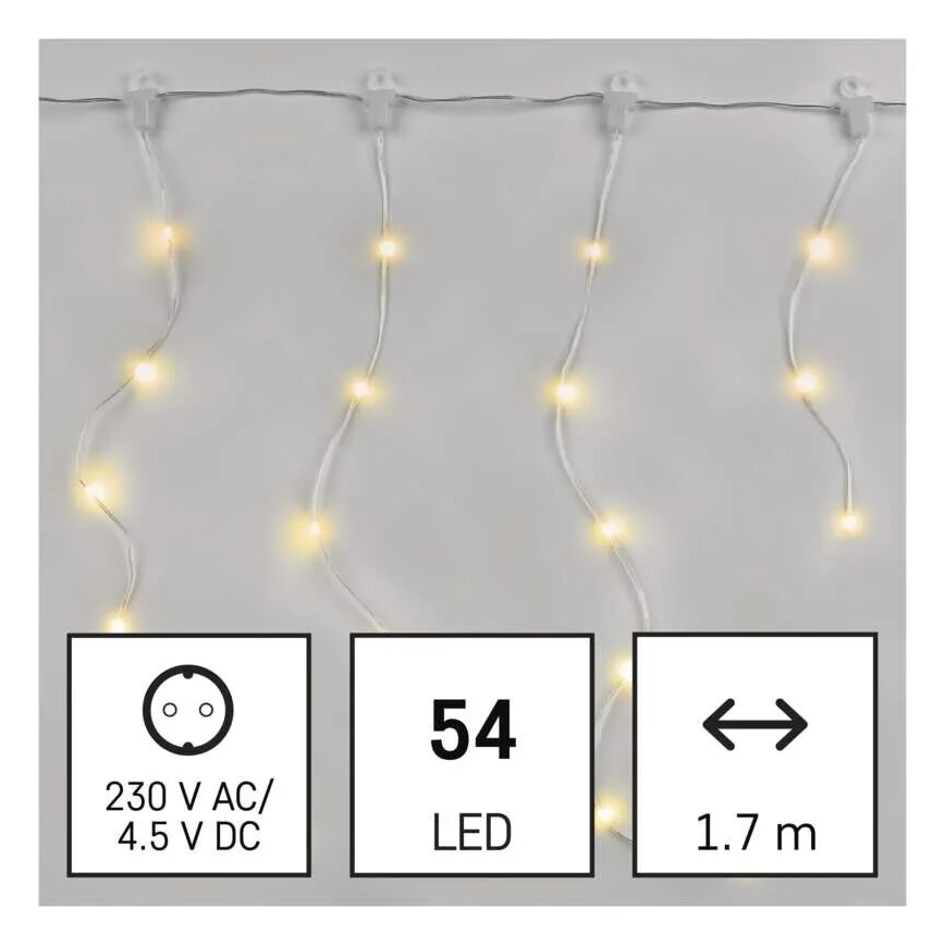 Corrente exterior de Natal LED 54xLED/8 funções 6,7x0,7m IP44 branco quente