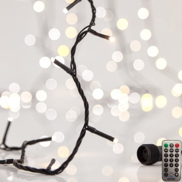 Corrente exterior de Natal LED CLUSTER 200xLED/8 funções 2,1 m IP44 branco quente + comando