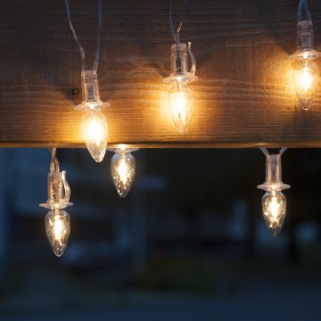 Corrente exterior de Natal LED CONE FILAMENT 20xE10 19m transparente/branco quente IP44, Feita na UE