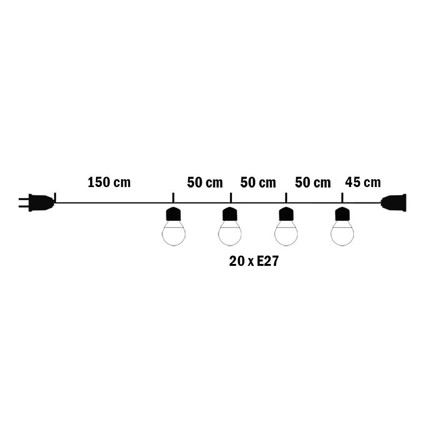 Corrente exterior decorativa MIMOSA 20xE27/1,3W/230V IP44 10m