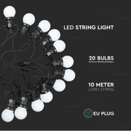 Corrente exterior LED STRING 10m 20xLED/0,5W/24/230V 3000K IP44
