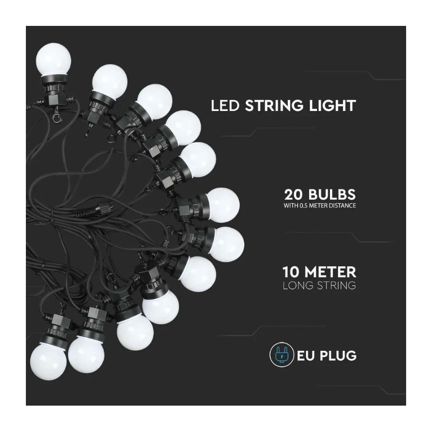 Corrente exterior LED STRING 10m 20xLED/0,5W/24/230V 3000K IP44