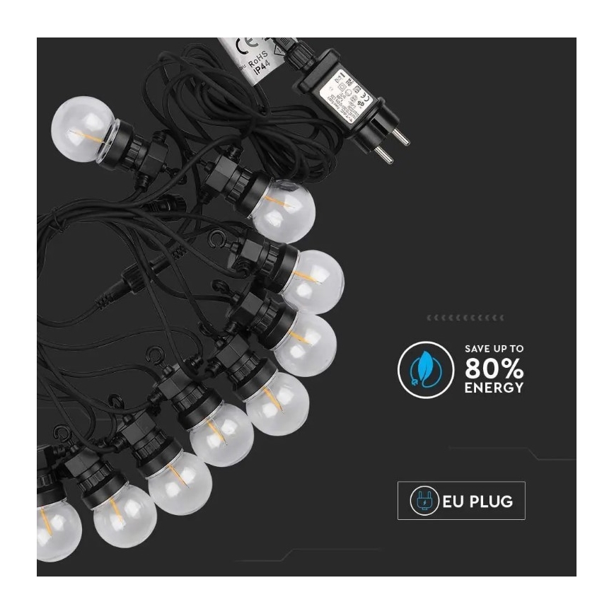 Corrente exterior LED STRING 5m 10xLED/0,4W/24/230V 3000K IP44