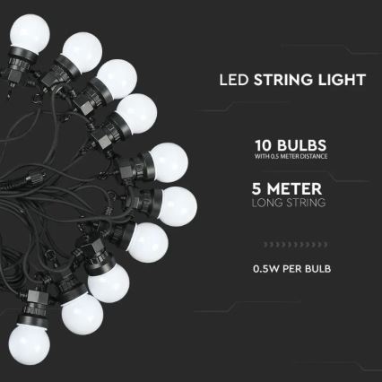 Corrente exterior LED STRING 5m 10xLED/0,5W/230V IP44 3000K