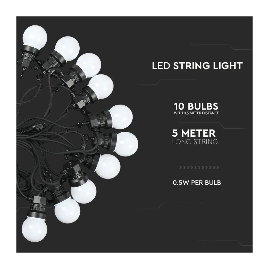 Corrente exterior LED STRING 5m 10xLED/0,5W/230V IP44 3000K