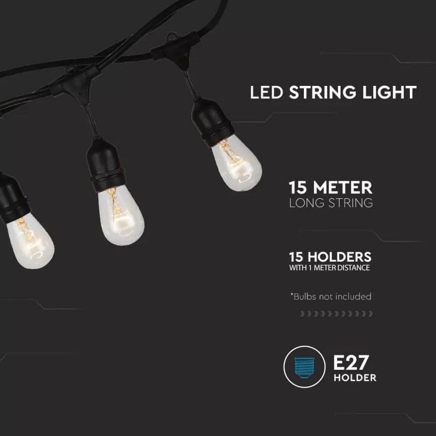 Corrente exterior STRING 15m 15xE27/25W/230V IP54