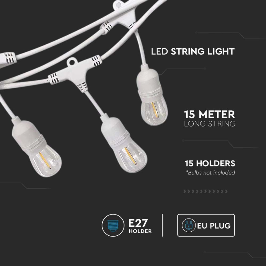 Corrente exterior STRING 15xE27/40W/230V 15m IP65