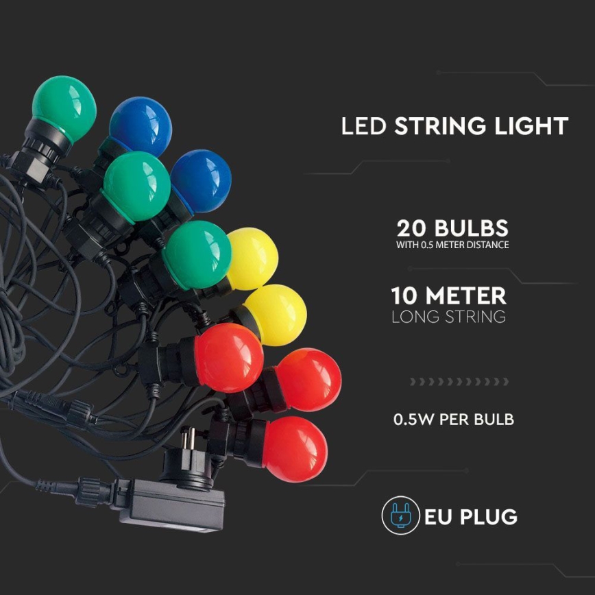 Corrente LED de exterior STRING RGB 10m 20xLED/0,5W/230V IP44