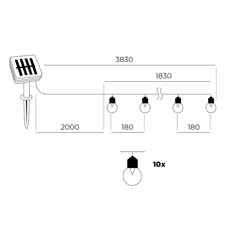 Corrente solar LED 10xLED/0,12W/1,2V 1xAA IP44 6000K 300 mAh