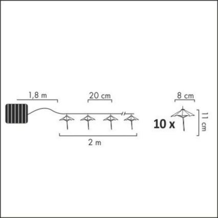 Corrente solar LED 10xLED/1,2V IP44 umbrellas