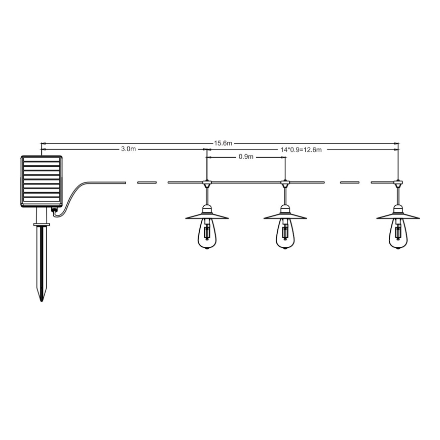 Corrente solar LED 15xLED/0,2W/3,7V 15,6 m 3000K IP44