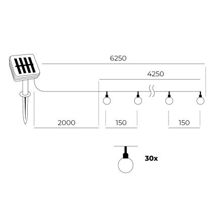 Corrente solar LED 30xLED/0,12W/1,2V 1xAA 3000K IP44 400 mAh