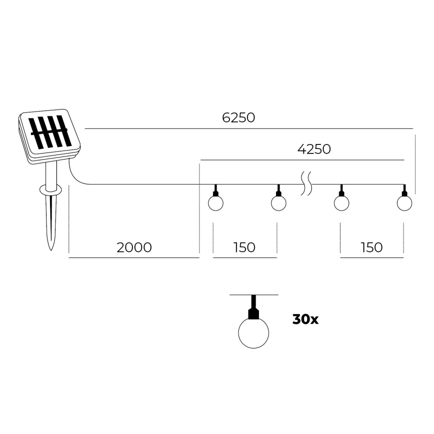 Corrente solar LED 30xLED/0,12W/1,2V 1xAA 3000K IP44 400 mAh