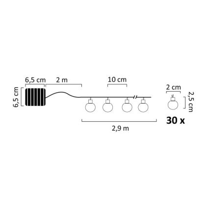 Corrente solar LED 30xLED/8 funções 300 mAh 4,9m IP44 branco quente