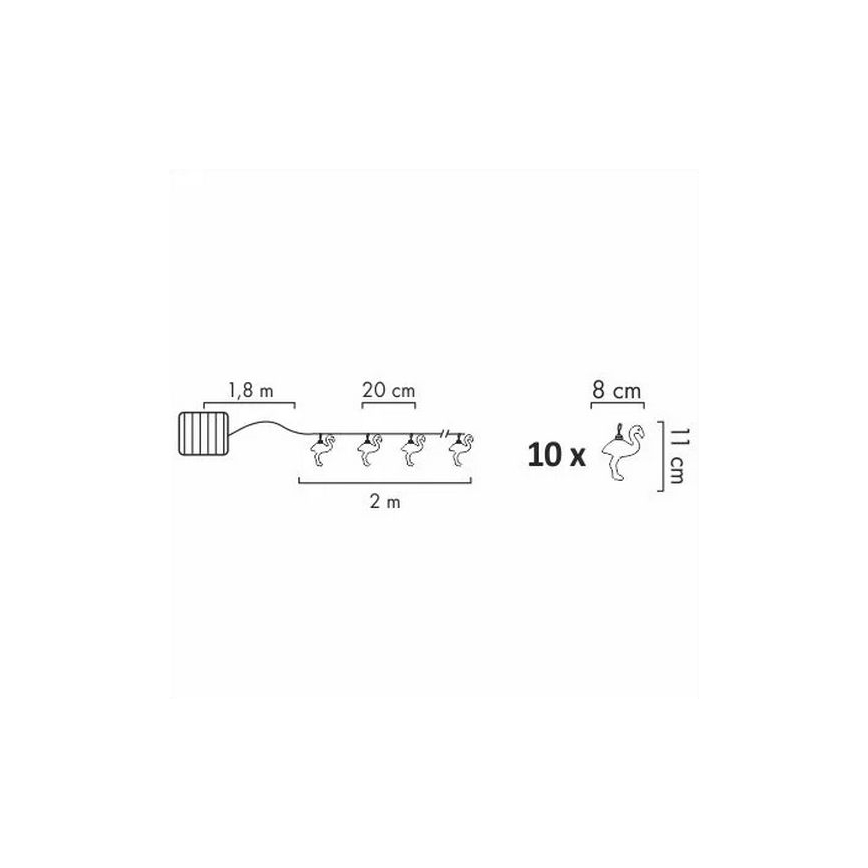 Corrente solar LED decorativa 10xLED/1,2V 300 mAh 3,8 m IP44 flamingo