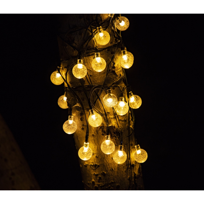 Corrente decorativa solar LED BUBBLE GLASS 20xLED/8 funções 4,85 m 600 mAh IP44 branco quente