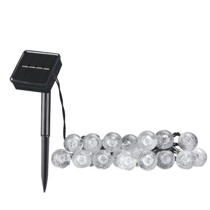Corrente decorativa solar LED BUBBLE GLASS 20xLED/8 funções 4,85 m 600 mAh IP44 branco quente