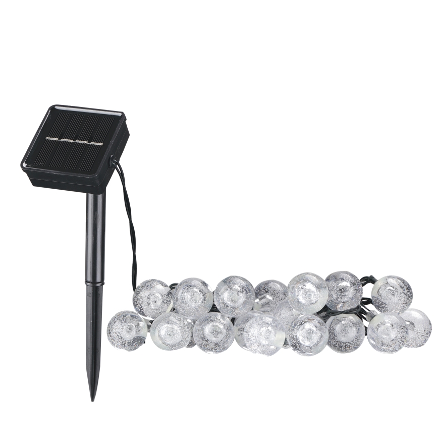 Corrente decorativa solar LED BUBBLE GLASS 20xLED/8 funções 4,85 m 600 mAh IP44 branco quente