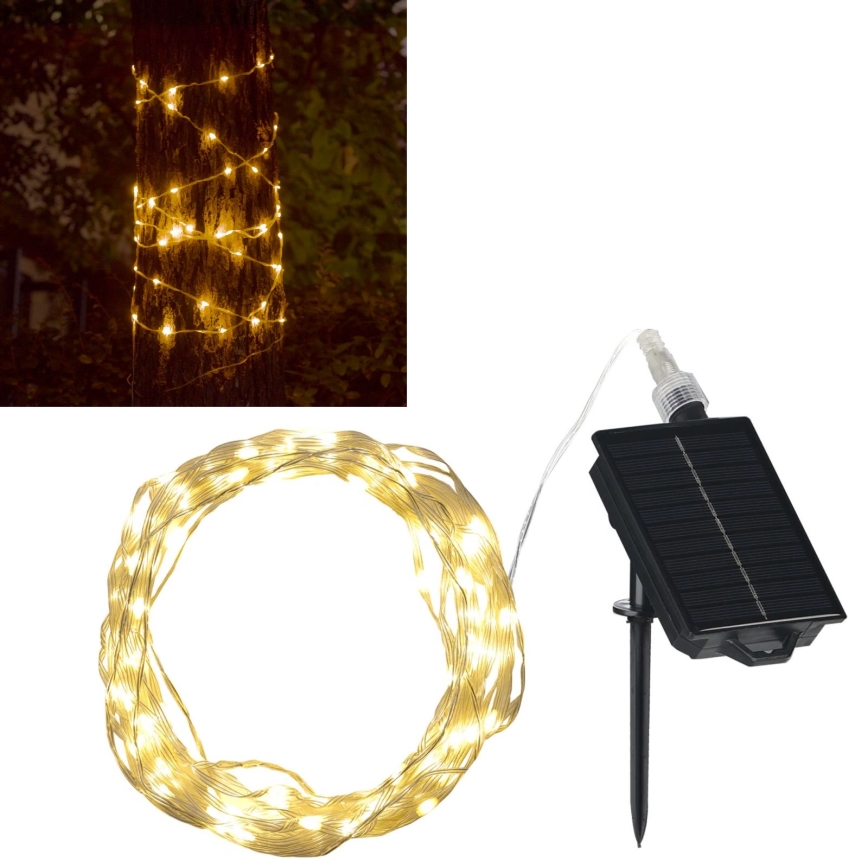 Corrente solar LED decorativa LED/3,7V 1800 mAh 10 m IP44 + comando