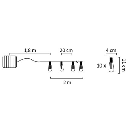 Corrente solar LED EDISON 10xLED/1,2V IP44