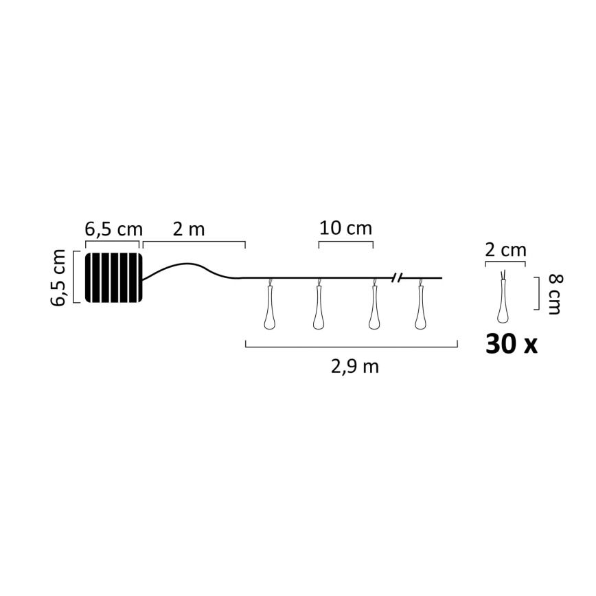 Corrente solar LED ICE 30xLED/1,2V IP44