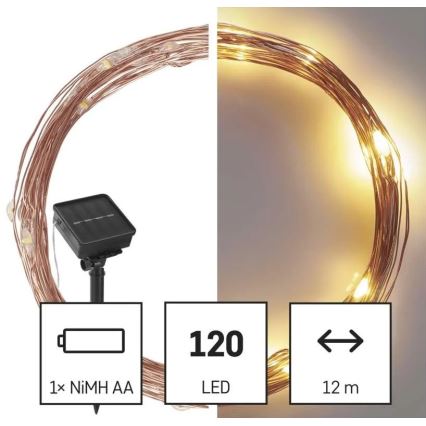 Corrente solar LED LED/2,4W/1,2V 1xAA 15 m IP44 3000K 600 mAh