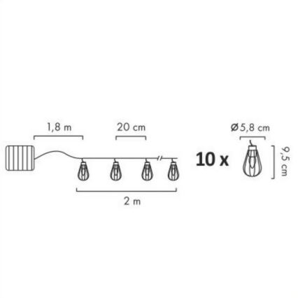 Corrente solar LED para exterior 10xLED/1xAAA 3,8 m IP44