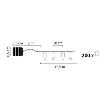 Corrente solar LED SHINE 200xLED/1,2V 600 mAh 21,9 m IP44