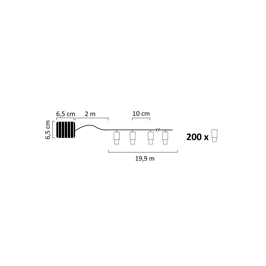 Corrente solar LED SHINE 200xLED/1,2V 600 mAh 21,9 m IP44