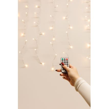 Cortina de Natal exterior LED regulável CURTAIN 360xLED/8,4W/230V 2x2 m IP44 branco quente + comando