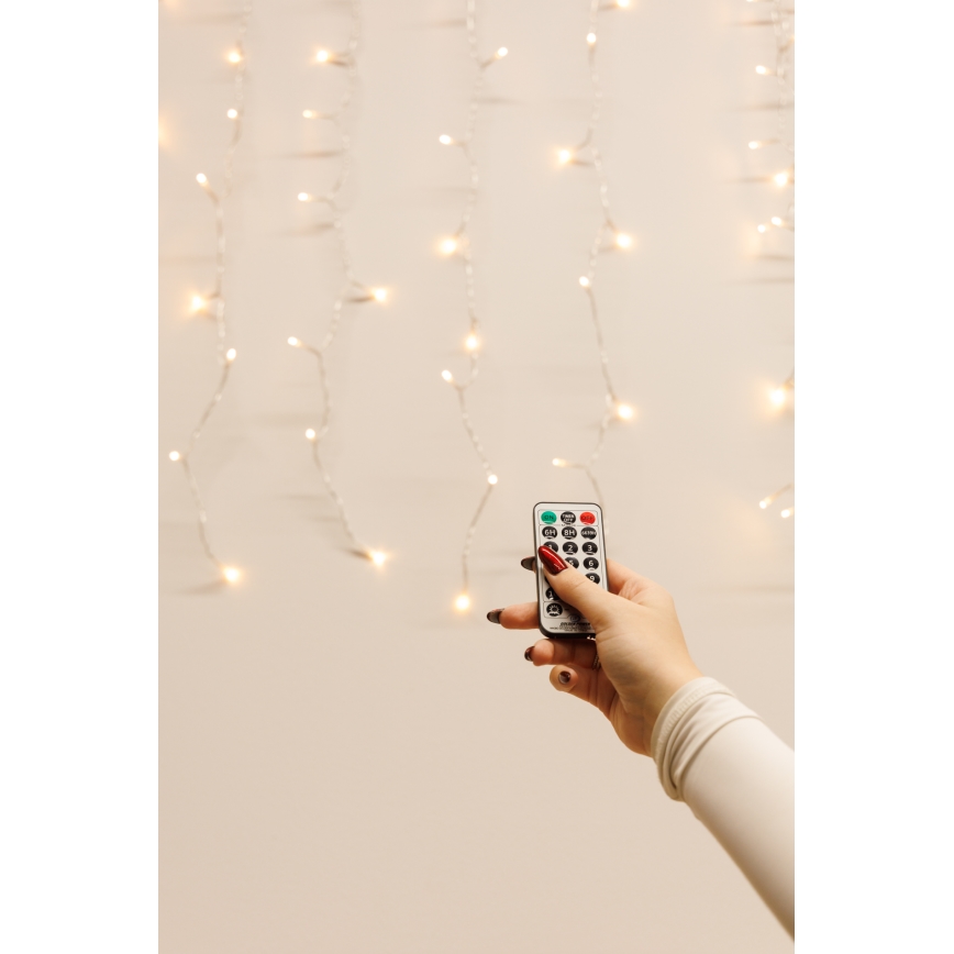 Cortina de Natal exterior LED regulável CURTAIN 360xLED/8,4W/230V 2x2 m IP44 branco quente + comando