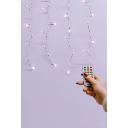 Cortina de Natal exterior LED regulável CURTAIN 360xLED/8,4W/230V 2x2 m IP44 branco quente + comando