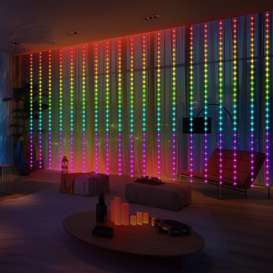 Cortina de Natal LED RGB com regulação WIZARD 300xLED/USB 3x3m + comando