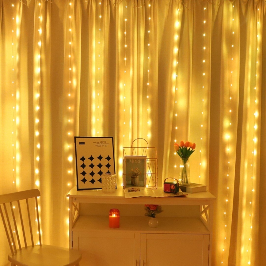 Cortina de Natal LED RGB com regulação WIZARD 300xLED/USB 3x3m + comando
