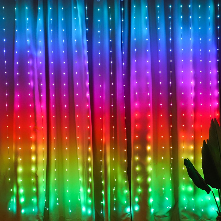 Cortina de Natal LED RGB com regulação WIZARD 400xLED/USB 2x2m + comando