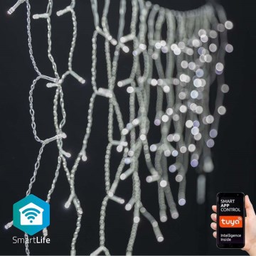 Cortina exterior de Natal LED 400xLED/8 funções 11m IP65 Wi-Fi Tuya branco frio
