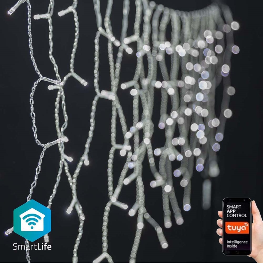 Cortina exterior de Natal LED 400xLED/8 funções 11m IP65 Wi-Fi Tuya branco frio