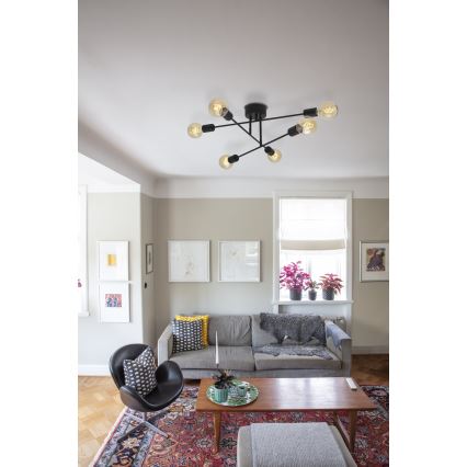 Cottex - Lustre de tecto de montagem em superfície BATON 6xE27/60W/230V preto