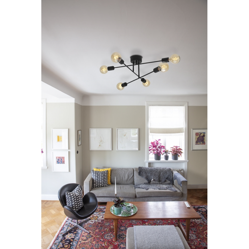Cottex - Lustre de tecto de montagem em superfície BATON 6xE27/60W/230V preto