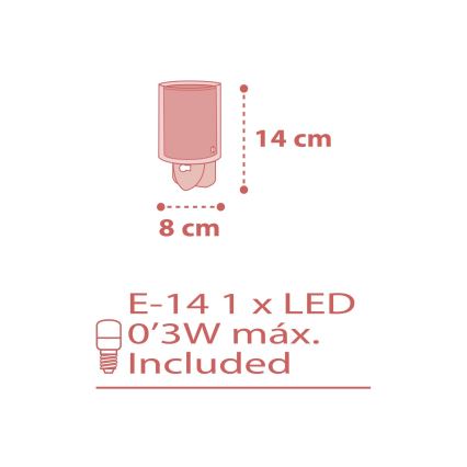 Dalber 41005S - Candeeiro LED pequeno para tomada DOTS 1xE14/0,3W/230V