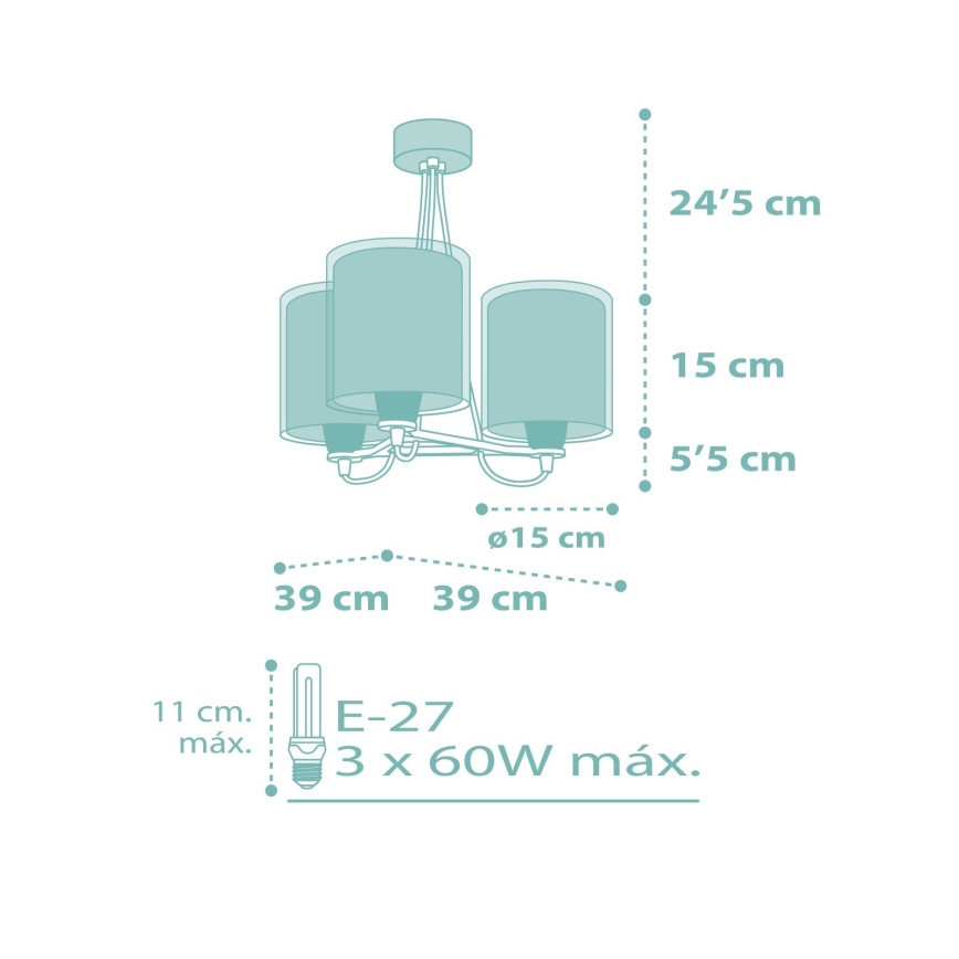 Dalber 41007H - Candelabro de criança DOTS 3xE27/60W/230V