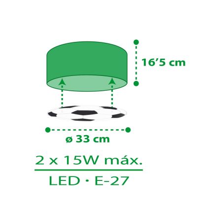 Dalber 41736 - Iluminação de teto de criança FOOTBALL 2xE27/15W/230V