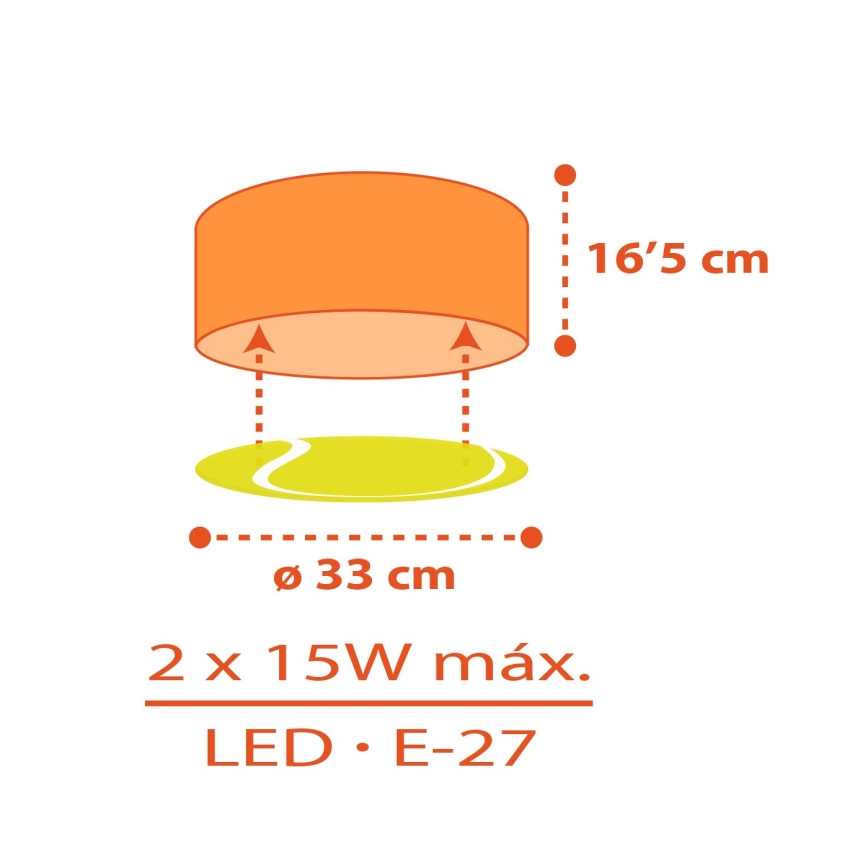 Dalber 41756 - Iluminação de teto de criança TENNIS 2xE27/15W/230V