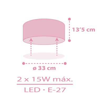 Dalber 42006S - Iluminação de teto para crianças COLOR LIGHT 2xE27/15W/230V rosa