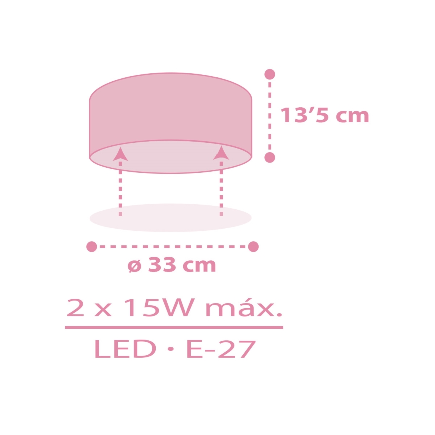 Dalber 42006S - Iluminação de teto para crianças COLOR LIGHT 2xE27/15W/230V rosa