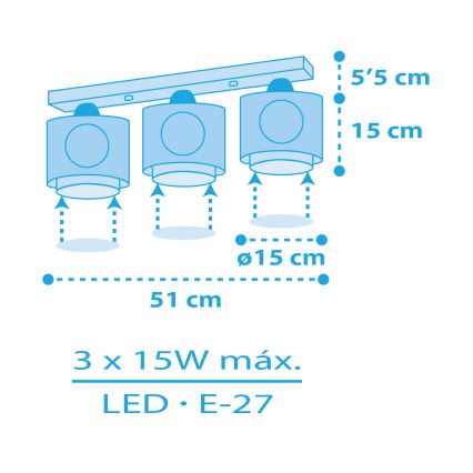Dalber 60653 - Iluminação de teto para crianças PIRATA ISLAND 3xE27/15W/230V