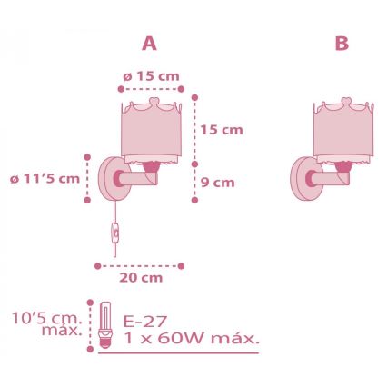 Dalber 61109 - Iluminação de parede de criança LITTLE QUEEN 1xE27/60W/230V