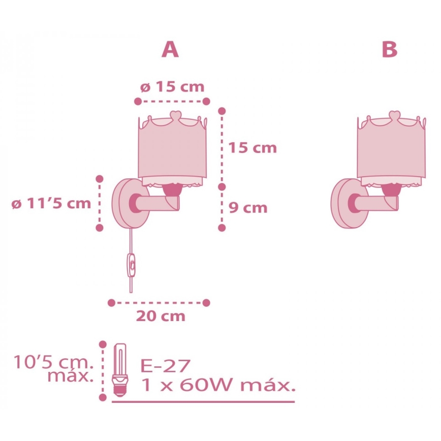Dalber 61109 - Iluminação de parede de criança LITTLE QUEEN 1xE27/60W/230V